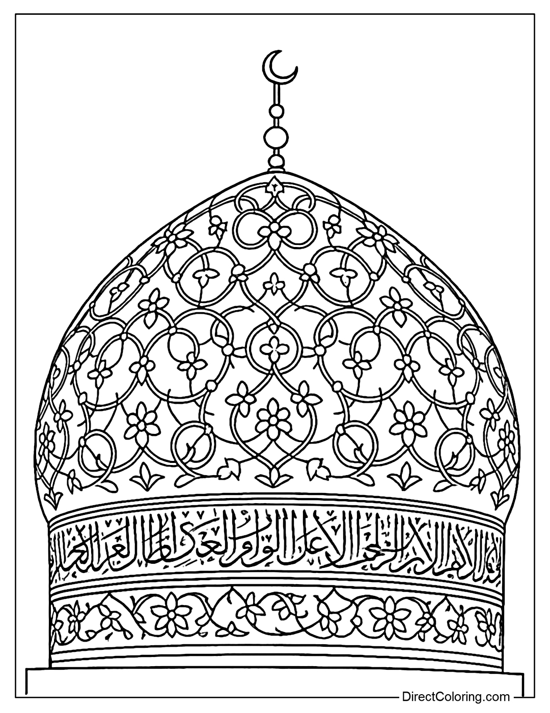 Coloring page of the green dome with detailed patterns of the Imam Mosque.